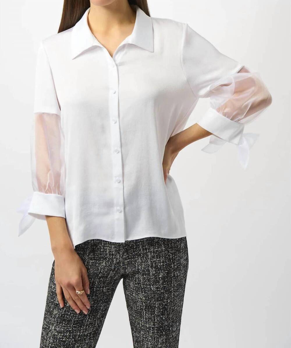 NEW JOSEPH RIBKOFF collared front button closure 3/4 sleeve boxy top in vanilla